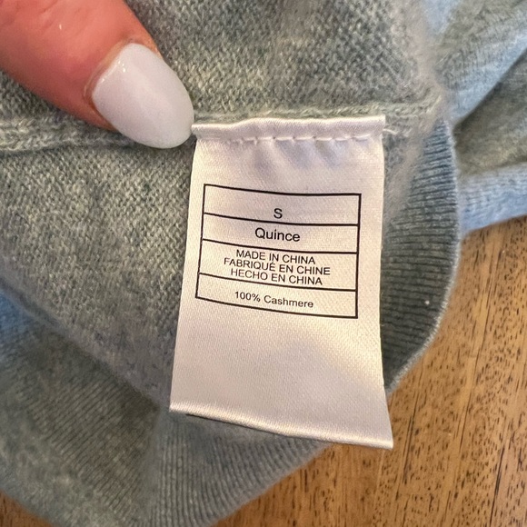 Quince Mongolian Cashmere V-neck Sweater - Green Blue - Size S - Picture 7 of 13